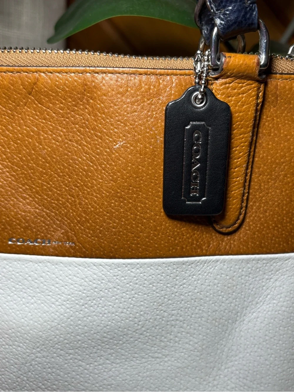 Coach vintage YK2 Two-Tone Leather Satchel in Tan, White & Navy